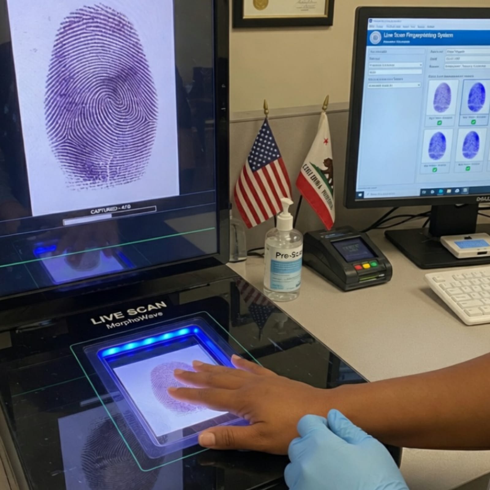 Biometric fingerprint scanning workstation
